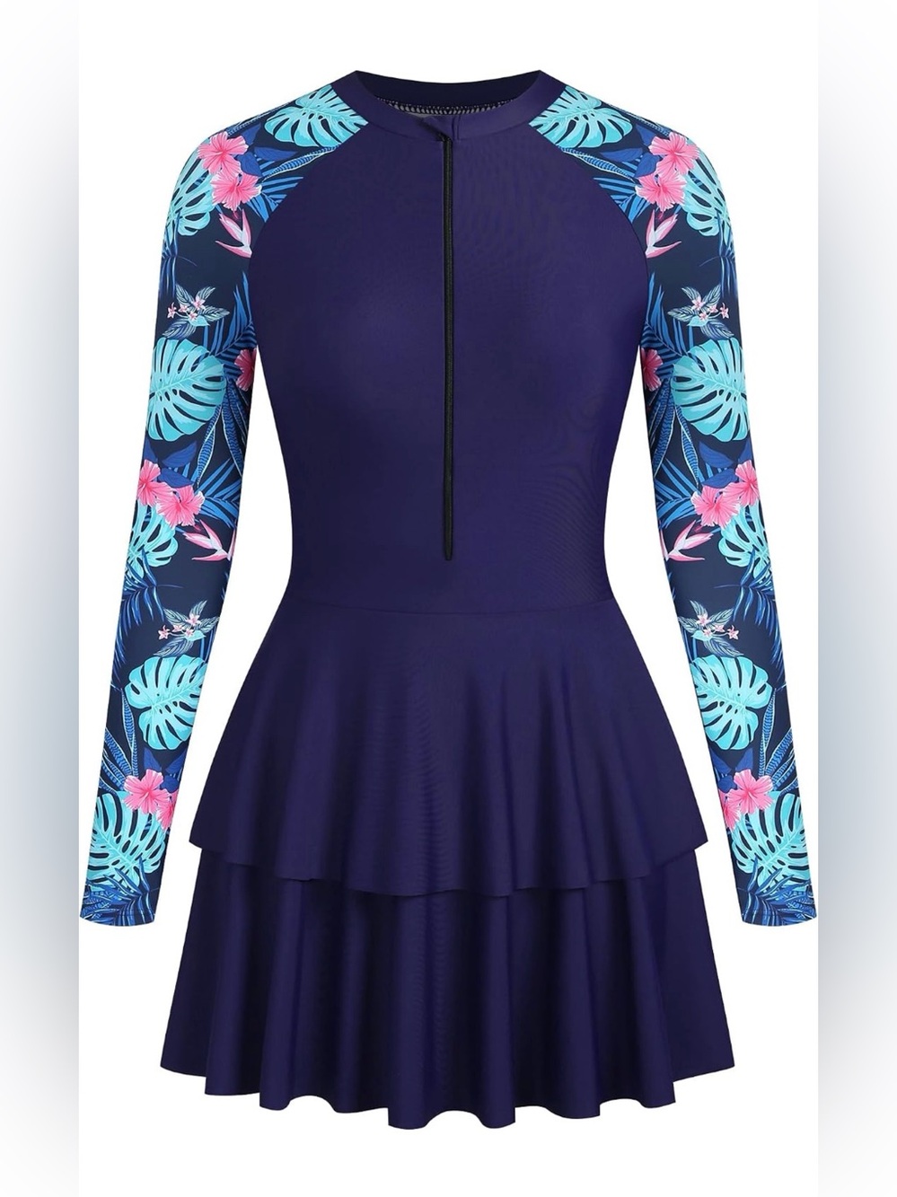Women's Piece Rash Guard Long Sleeve Modest Swimsuits Dress Zipper Bathing XL